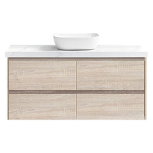 Evos 1200mm Oak Wall Hung Single Vanity with 50mm Stone Countertop & Basin
